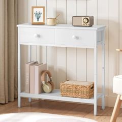 Slim Console Table, Narrow Console Table with 2 Drawers, Hallway Table with Storage, Small Side Table for Small Spaces, Living Room, Entryway, Kitchen, Bedroom, White