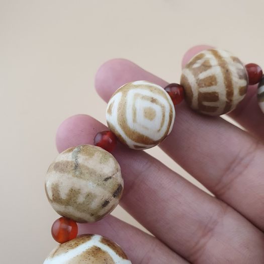Vintage Burmese Pumtek Pyu Petrified Wood Beads Bracelet