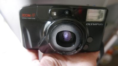Olympus Superzoom AZ-210 35mm Film Camera Point & Shoot Black Working