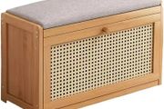Shoe Storage Bench with Cushion, Bench with Storage Cabinet 2 Tier Entryway Rack with Adjustable Shelf &amp; Linen Seat Cushion,Adjustable Shoe Organizer Cabinet (50cm