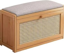 Shoe Storage Bench with Cushion, Bench with Storage Cabinet 2 Tier Entryway Rack with Adjustable Shelf & Linen Seat Cushion,Adjustable Shoe Organizer Cabinet (50cm