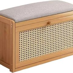 Shoe Storage Bench with Cushion, Bench with Storage Cabinet 2 Tier Entryway Rack with Adjustable Shelf & Linen Seat Cushion,Adjustable Shoe Organizer Cabinet (50cm