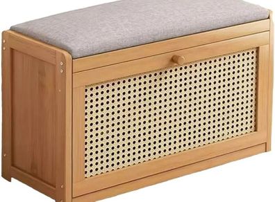 Shoe Storage Bench with Cushion, Bench with Storage Cabinet 2 Tier Entryway Rack with Adjustable Shelf & Linen Seat Cushion,Adjustable Shoe Organizer Cabinet (50cm