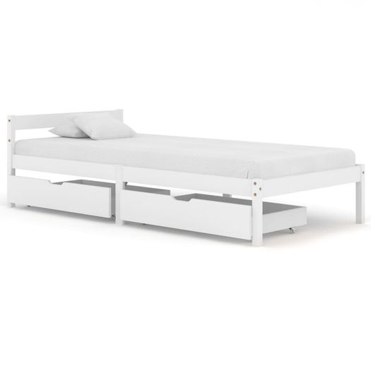Bed Frame with 2 Drawers White Solid Pine Wood 90x200 cm