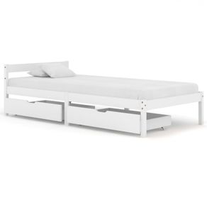 Bed Frame with 2 Drawers White Solid Pine Wood 120x200 cm