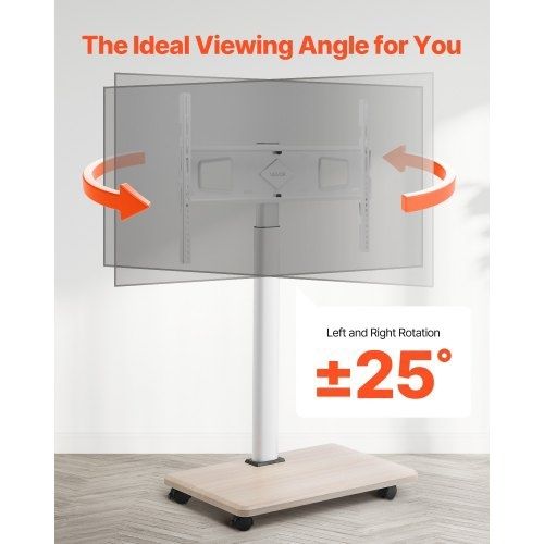 Rolling TV Stand, Mobile TV Cart for 32-70 Inch Screens, 25 Left-Right Rotation and Height Adjustable TV Mount on Wheels, Holds up to 99 lbs for Corner, Bedroom, Outdoor, Max VESA 600x400mm