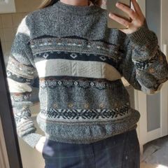 Unisex Vintage 80's style oversized knit sweater crew neck