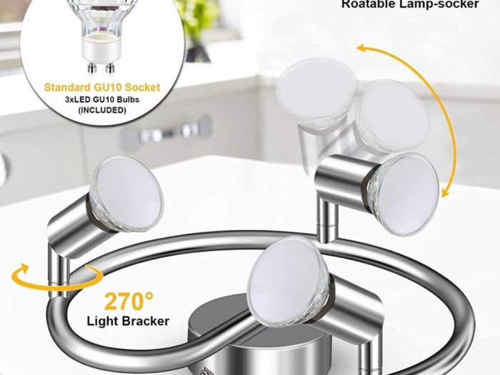 LED Ceiling Light Round Rotatable,3 Way Modern Ceiling Spotlight for Kitchen, Living Room and Bedroom, Complete with 3X 3.5W GU10 LED Light Bulbs (MULTIPLE COLOURS)