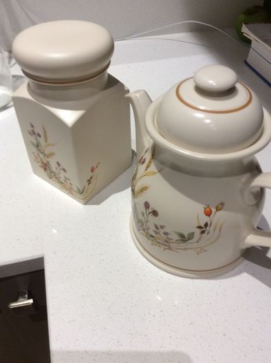 Vintage Marks and Spencer Harvest Design Tea pot and matching storage Jar