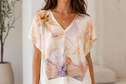 Mango Basics Pastel Floral V Neck Top Size S