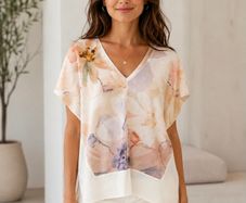 Mango Basics Pastel Floral V Neck Top Size S