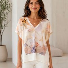 Mango Basics Pastel Floral V Neck Top Size S
