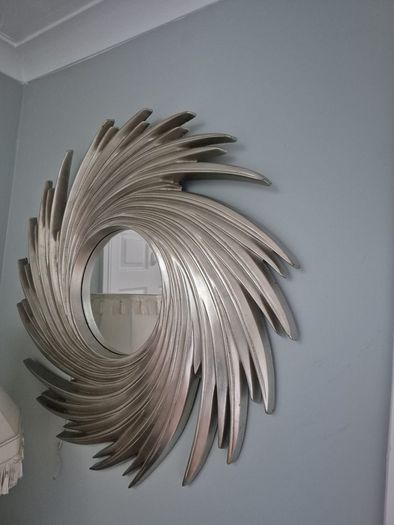 Large Silver Swirl Sunburst Wall Mirror