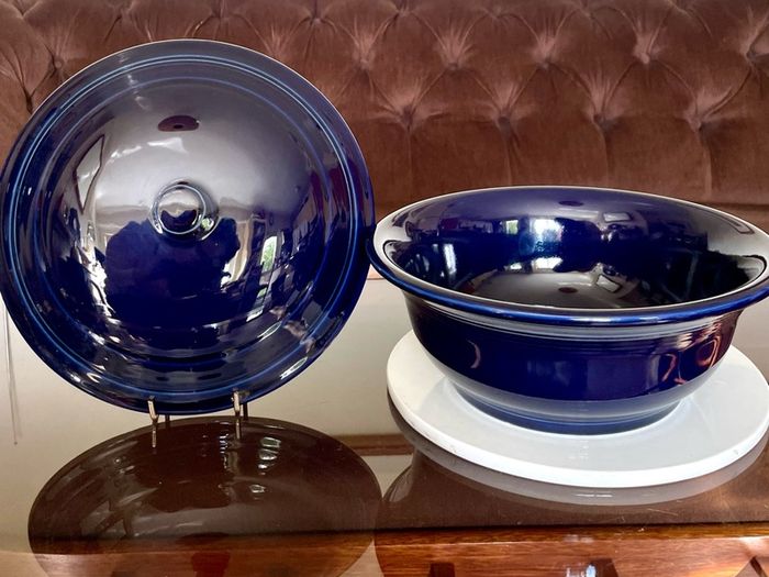 Vintage Fiestaware Cobalt Blue Covered Casserole Dish Homer Laughlin HLC with Lid USA Oven to Table