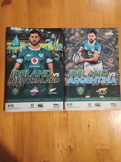Irish Rugby International Programs X 2. In Very Good Condition.
