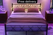 King Size Bed Frame with Headboard &amp; lights