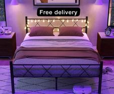King Size Bed Frame with Headboard & lights
