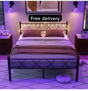 King Size Bed Frame with Headboard & lights