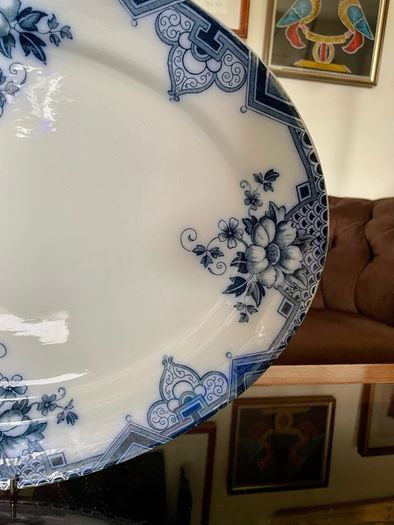 Antique Art Deco Cambridge Pattern Oval Serving Platter Meat Platter Hollinshead & Kirkham England ca 1910