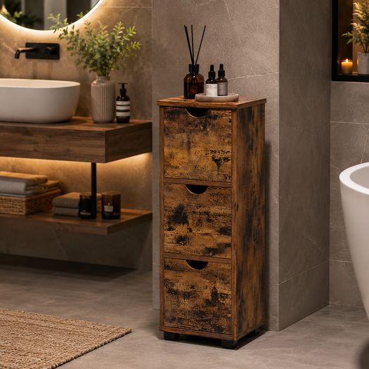 Slim Storage Cabinet Vintage Brown Narrow Floor Cabinet with Door and Shelf