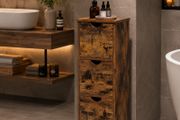 Slim Storage Cabinet Vintage Brown Narrow Floor Cabinet with Door and Shelf