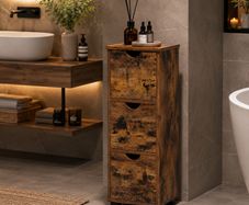 Slim Storage Cabinet Vintage Brown Narrow Floor Cabinet with Door and Shelf