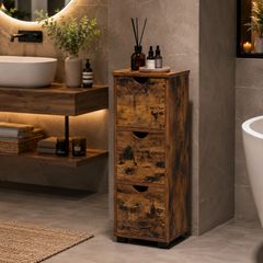Slim Storage Cabinet Vintage Brown Narrow Floor Cabinet with Door and Shelf