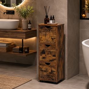 Slim Storage Cabinet Vintage Brown Narrow Floor Cabinet with Door and Shelf
