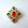 Vintage Style Emerald Red Stone Gold Brooch Pin Image 2