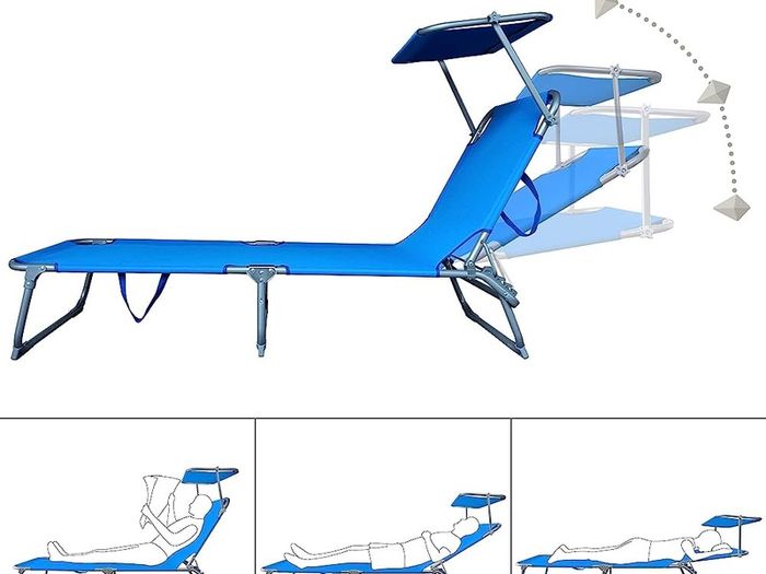 SALE Folding Sun Loungers Set of 2, Sunbed with Adjustable Backrest & Sunshade for Garden, Beach, Patio, Pool, Camp, Load