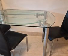 Extendable glass dining table and 3 chairs