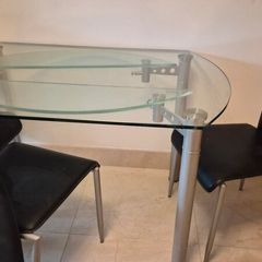 Extendable glass dining table and 3 chairs