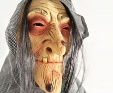 Halloween Witch latex old woman mask with hair.