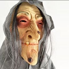 Halloween Witch latex old woman mask with hair.