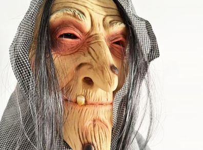 Halloween Witch latex old woman mask with hair.