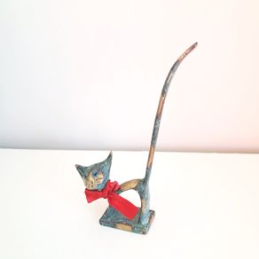 Small Patinated Bronze Cat Jewellery / Ring Holder