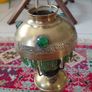 Antique petit brass oil lamp with green beaded garland Image 2