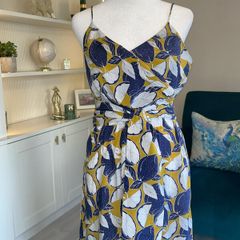 Reduced Whistles Ladies Dress in Navy, Yellow, and White with Thin Straps Size: UK 10 / EU 38