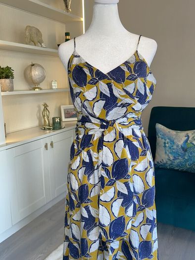 Whistles Ladies Dress in Navy, Yellow, and White with Thin Straps Size: UK 10 / EU 38