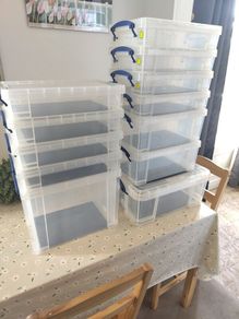 Really Useful Boxes with magnetic sheets for wargames minis.