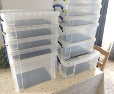 Really Useful Boxes with magnetic sheets for wargames minis.