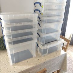 Really Useful Boxes with magnetic sheets for wargames minis.
