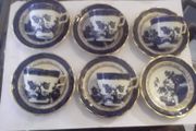 a antique 5 peice blue and white coffee set cups and sausers by royal doulton