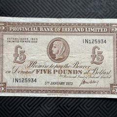 1972 Provincial Bank of Ireland 5 Pound Banknote