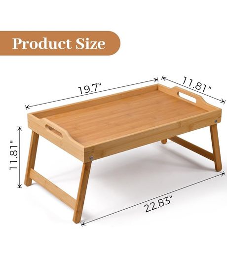 Brand New KKTONER Bed Tray Serving Tray Breakfast Tray Bamboo with Folding Feet Bedside Table
