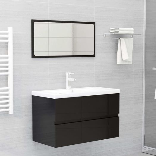 Sink Cabinet with Built-in Basin High Gloss Black Chipboard
