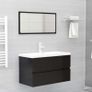 Sink Cabinet with Built-in Basin High Gloss Black Chipboard Image 3