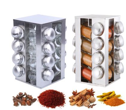 BRAND NEW 16pcs Rotating Jars Spice Rack Stainless Steel Seasoning Stand Holder