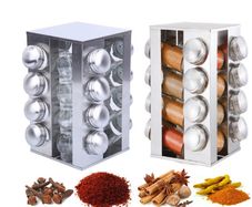 BRAND NEW 16pcs Rotating Jars Spice Rack Stainless Steel Seasoning Stand Holder