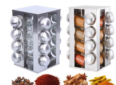 BRAND NEW 16pcs Rotating Jars Spice Rack Stainless Steel Seasoning Stand Holder